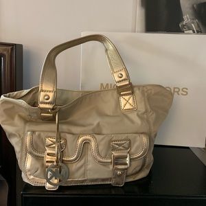 Michael kors gold metallic nylon and leather tote